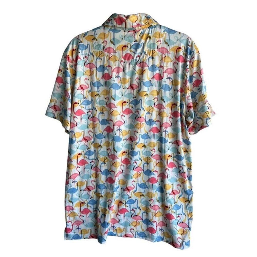 Tom Baine Slim Fit Men's Golf Polo Shirt Colorful Flamingos AOP Size Medium - Picture 2 of 9